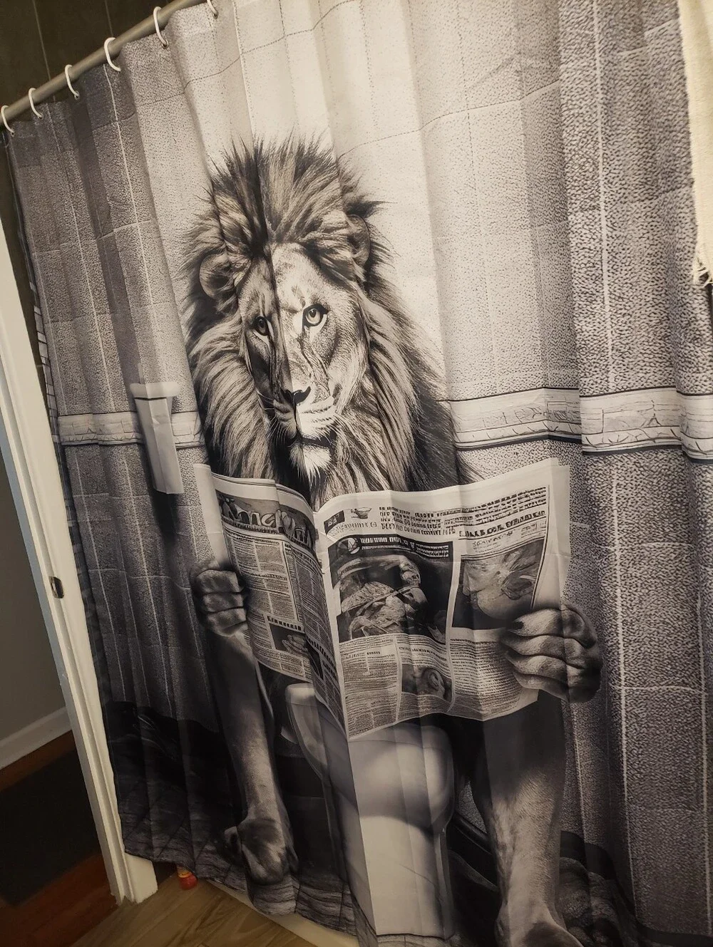 Lion Print Shower Curtain in Gray - Stylish Bathroom Decor